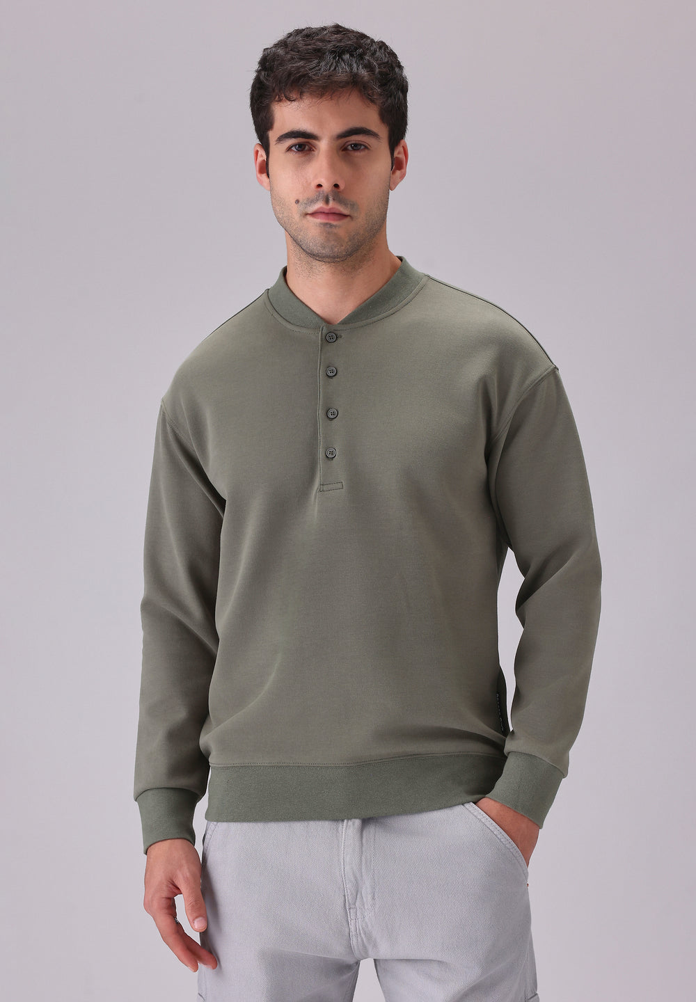 Button-Up Green Sweatshirt
