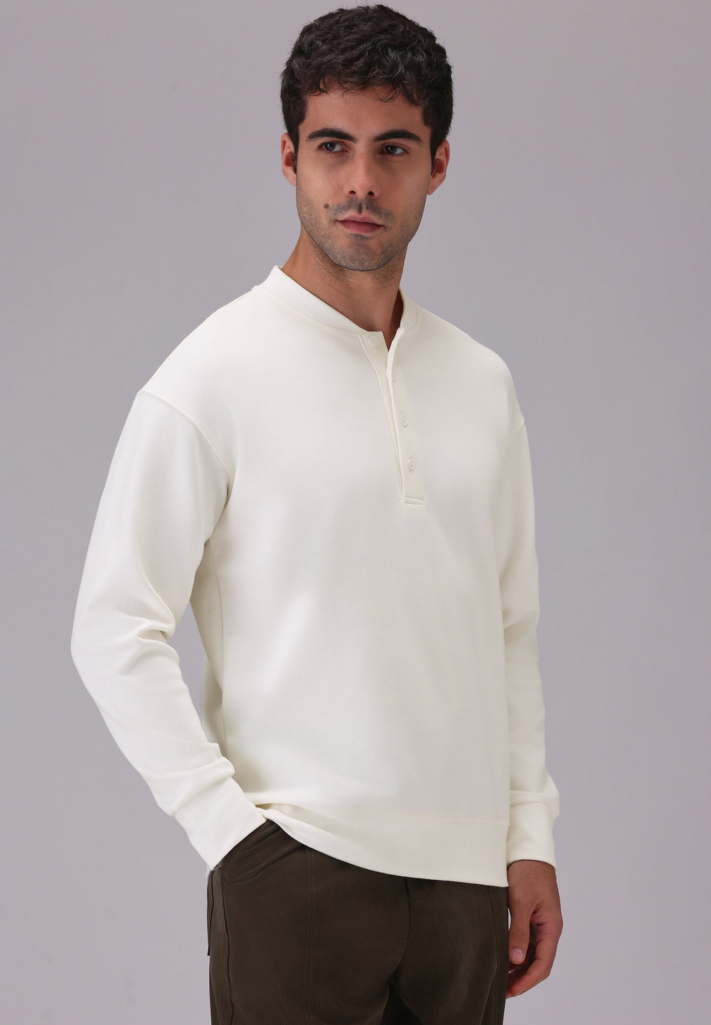 Button-Up White Sweatshirt