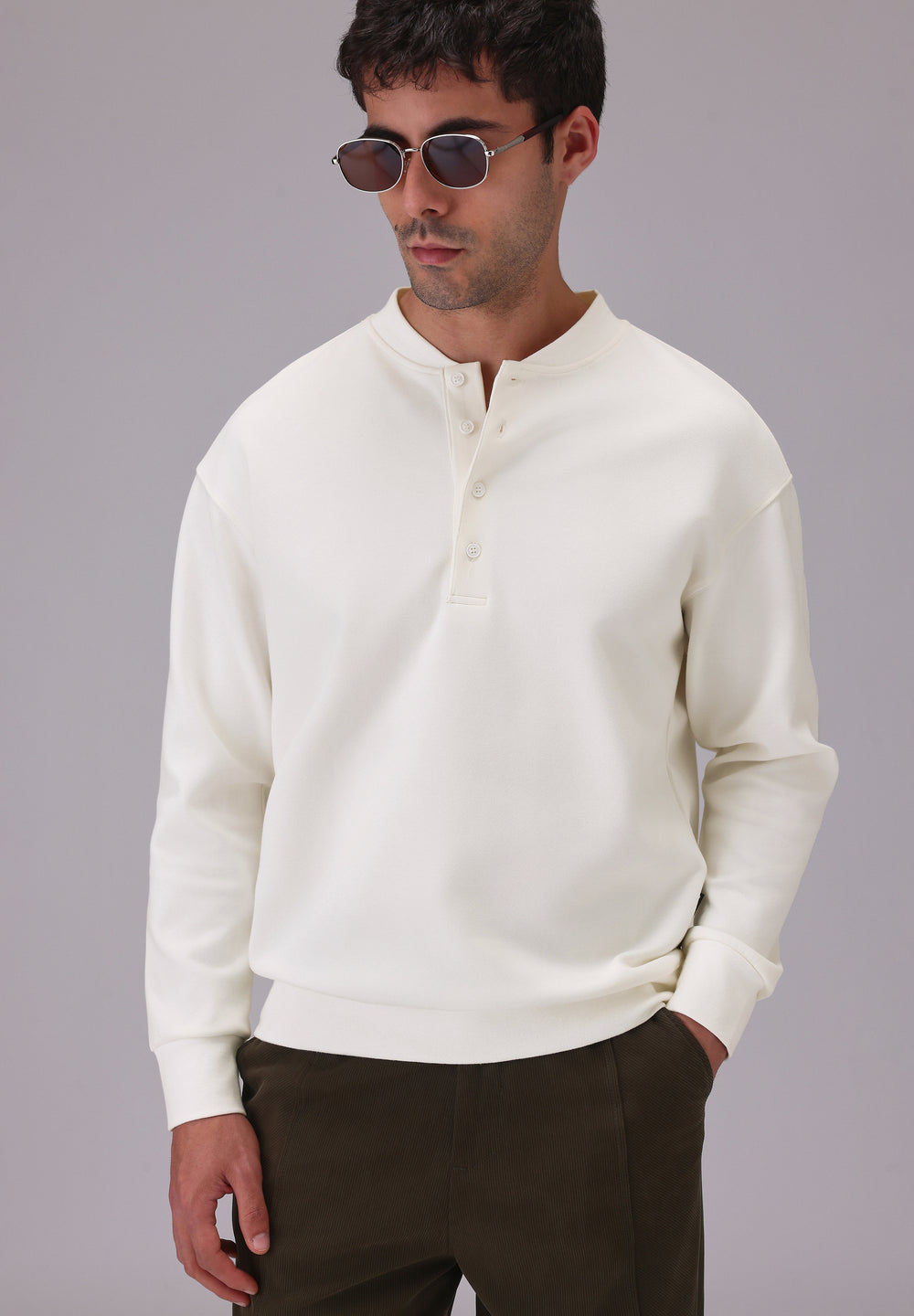 Button-Up White Sweatshirt