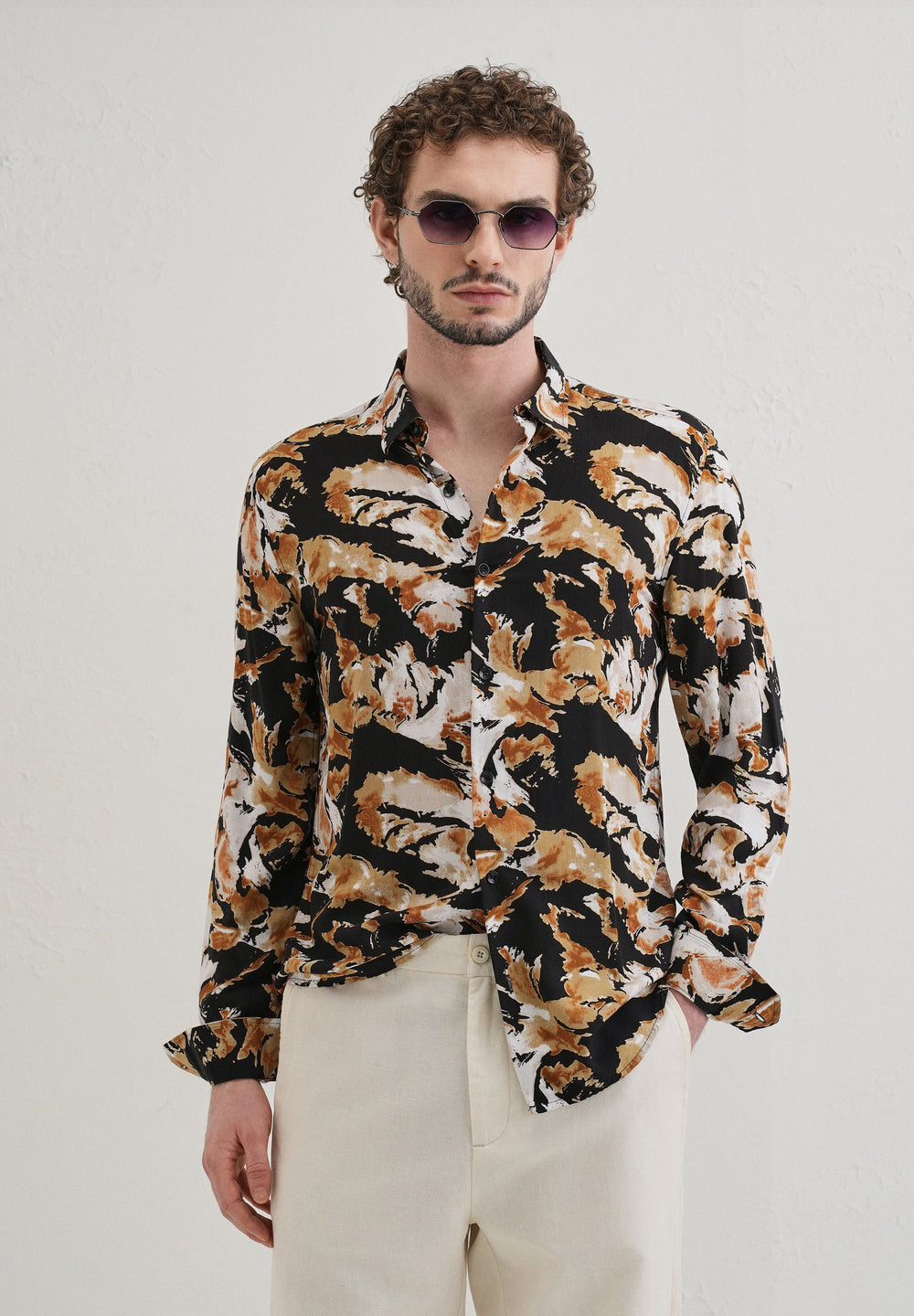 Caramel Brown Print Full sleeve shirt