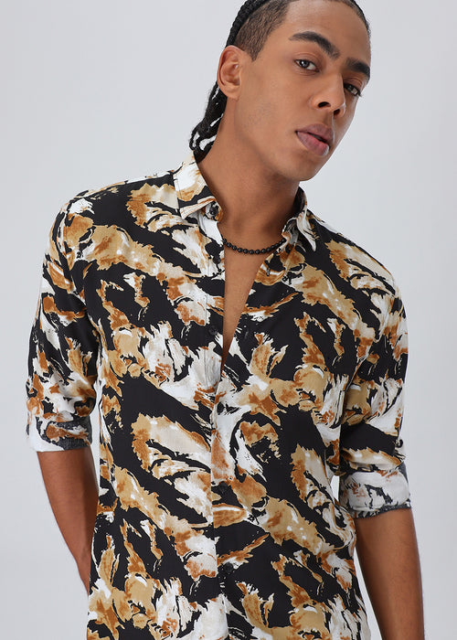 Caramel Brown Print Full sleeve shirt