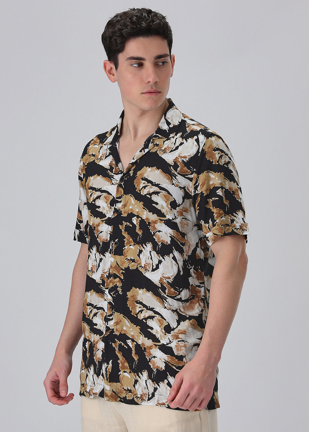 Caramel Brown Print Half sleeve shirt