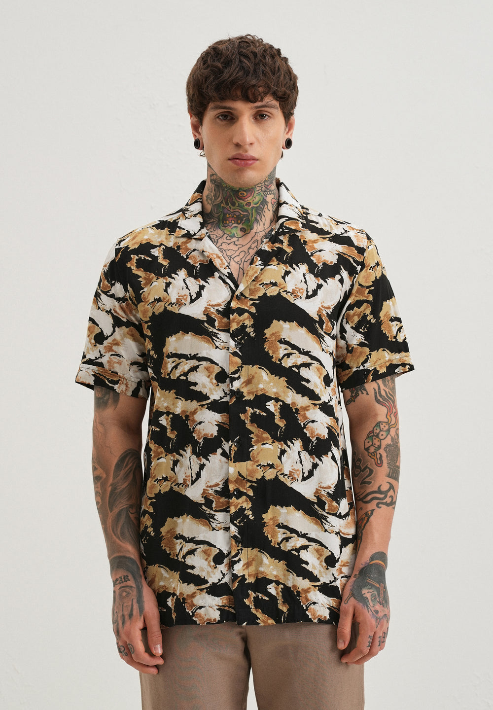 Caramel Brown Print Half sleeve shirt