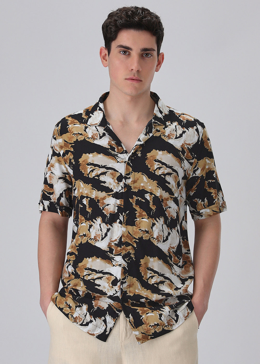 Caramel Brown Print Half sleeve shirt