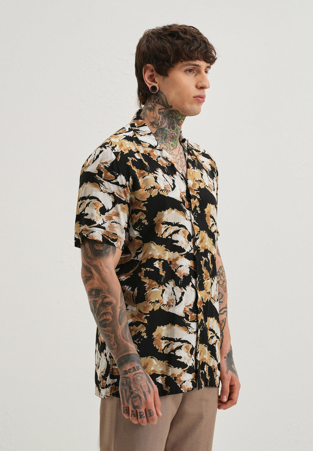 Caramel Brown Print Half sleeve shirt