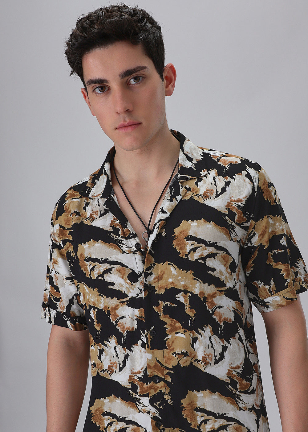 Caramel Brown Print Half sleeve shirt