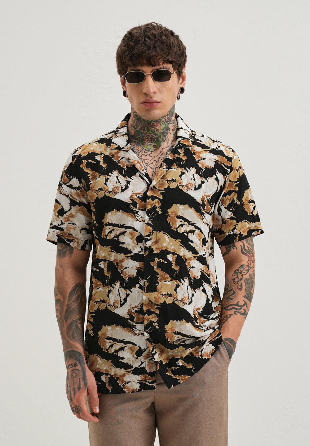 Caramel Brown Print Half sleeve shirt