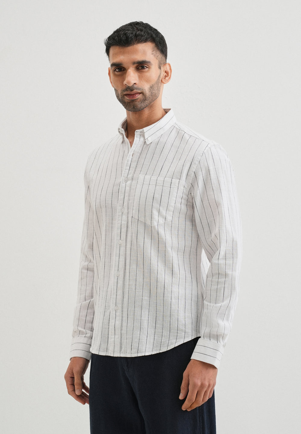 Chalk White Striped Cotton Linen Shirt