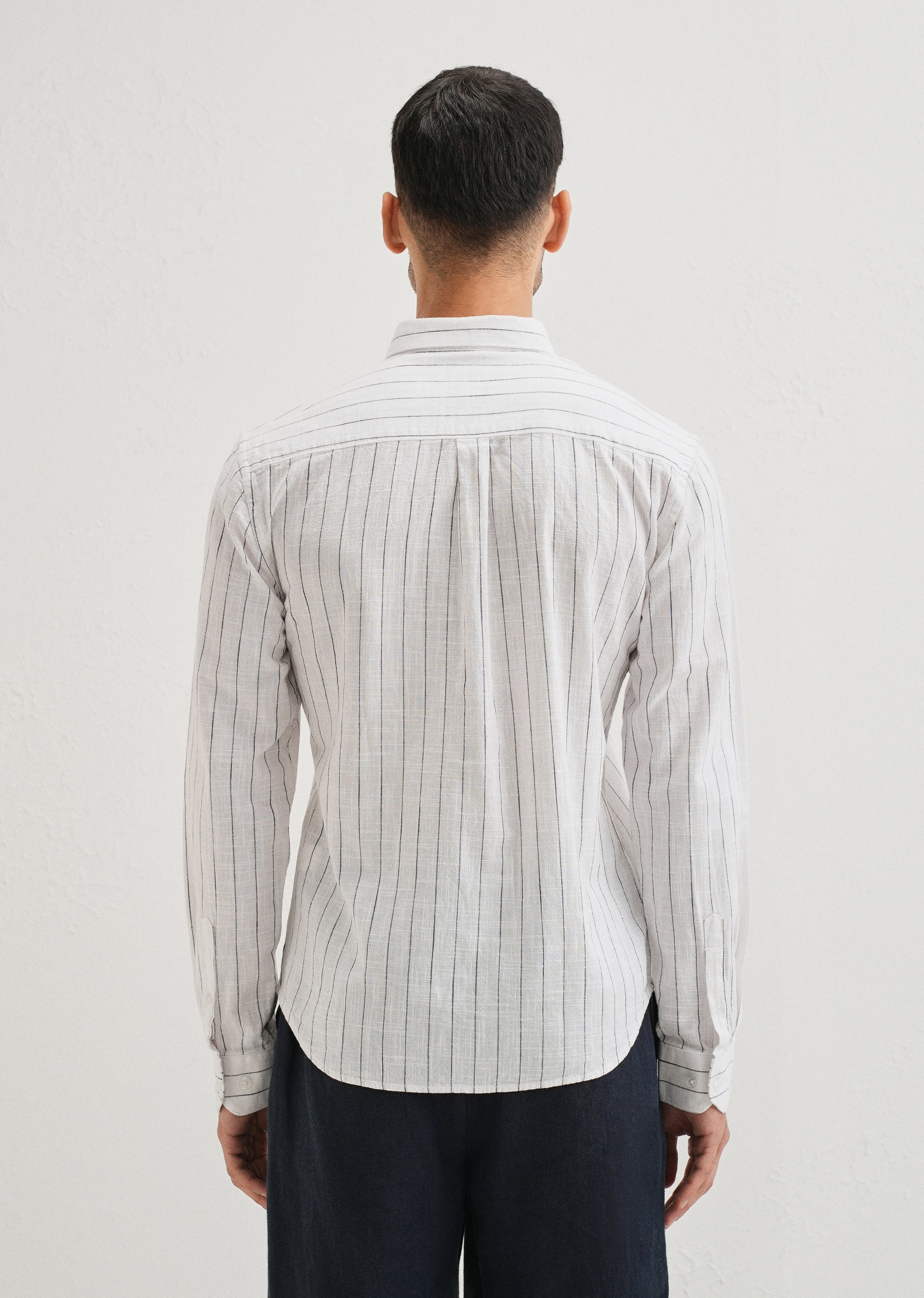 Chalk White Striped Cotton Linen Shirt