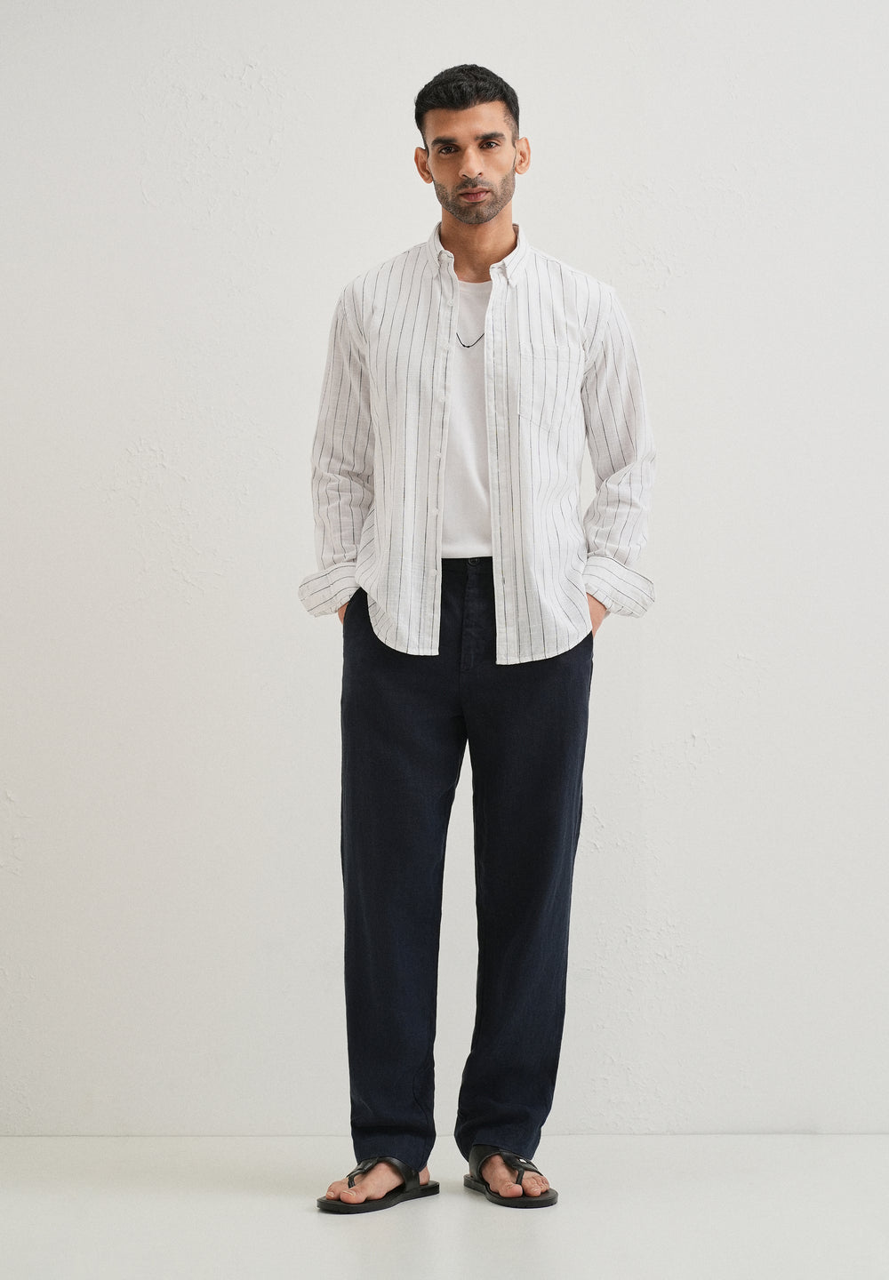 Chalk White Striped Cotton Linen Shirt