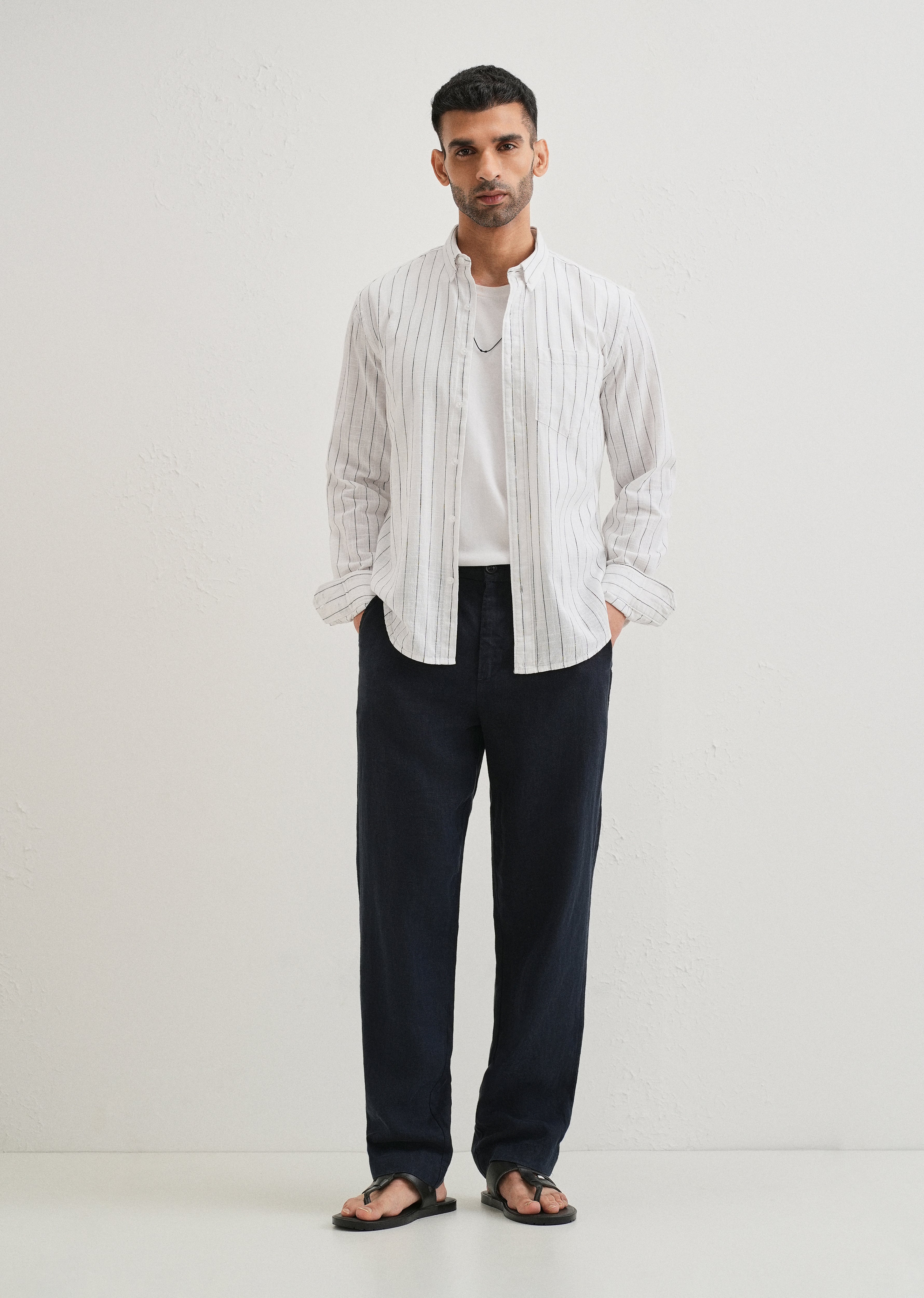 Chalk White Striped Cotton Linen Shirt