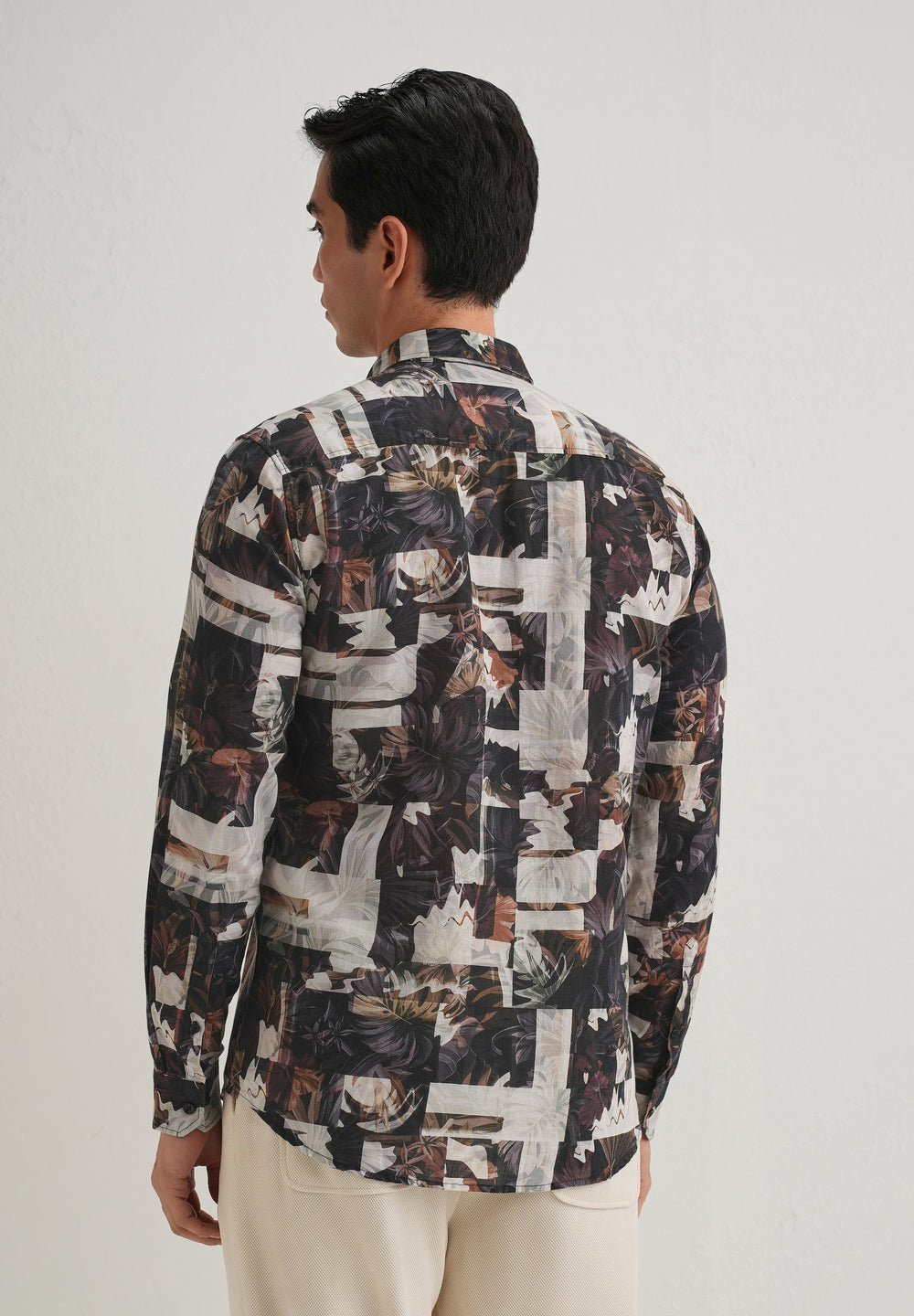 Charcoal Black Printed Cotton Linen Shirt