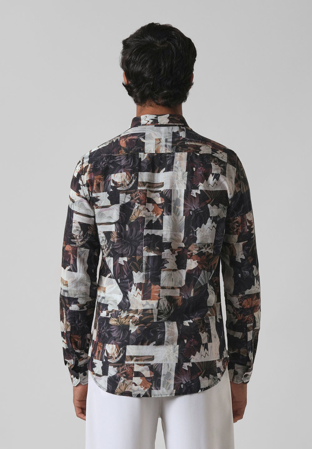 Charcoal Black Printed Cotton Linen Shirt