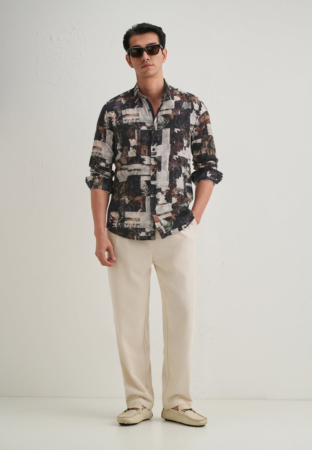 Charcoal Black Printed Cotton Linen Shirt