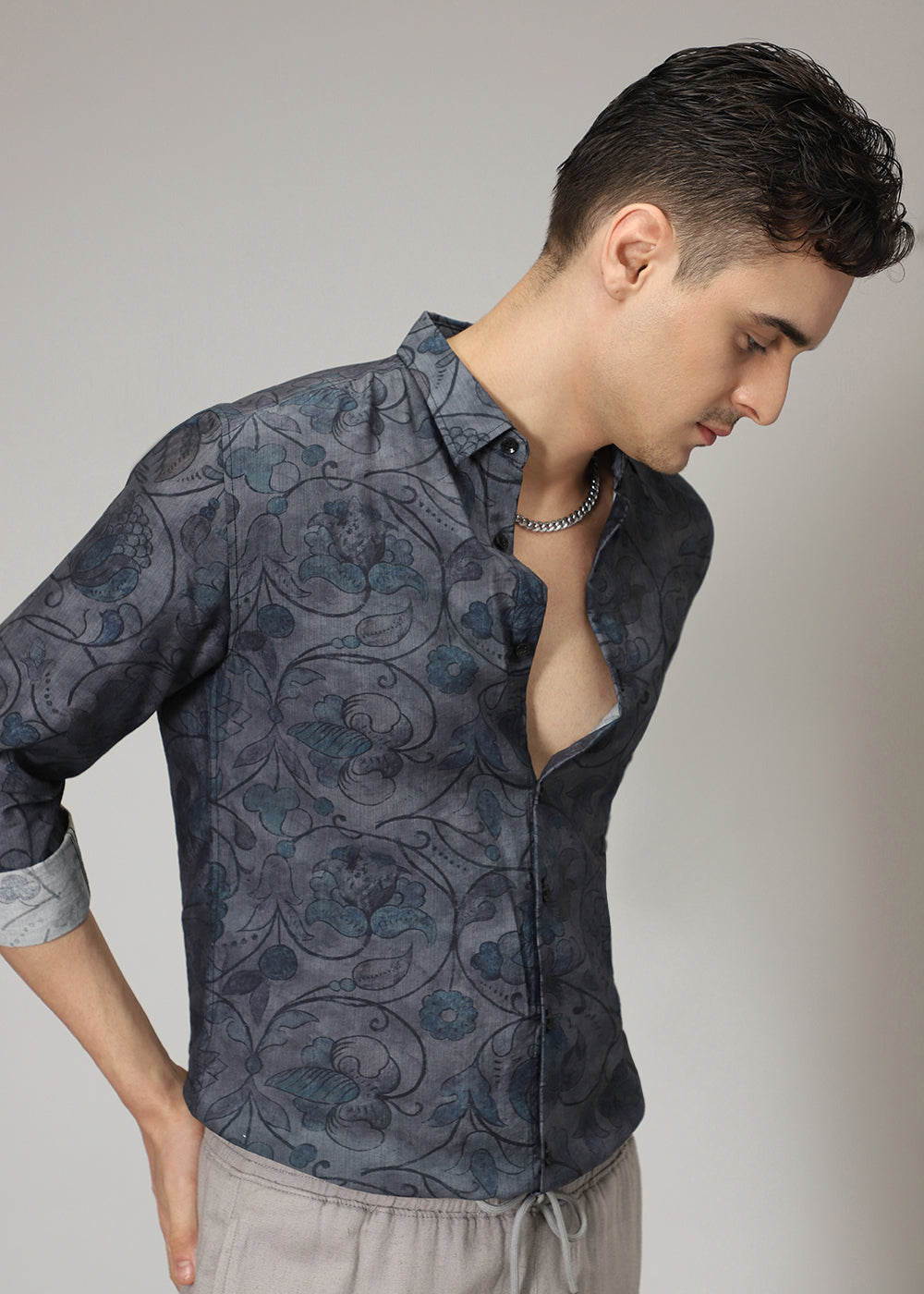 Charcoal Floral Print Shirt