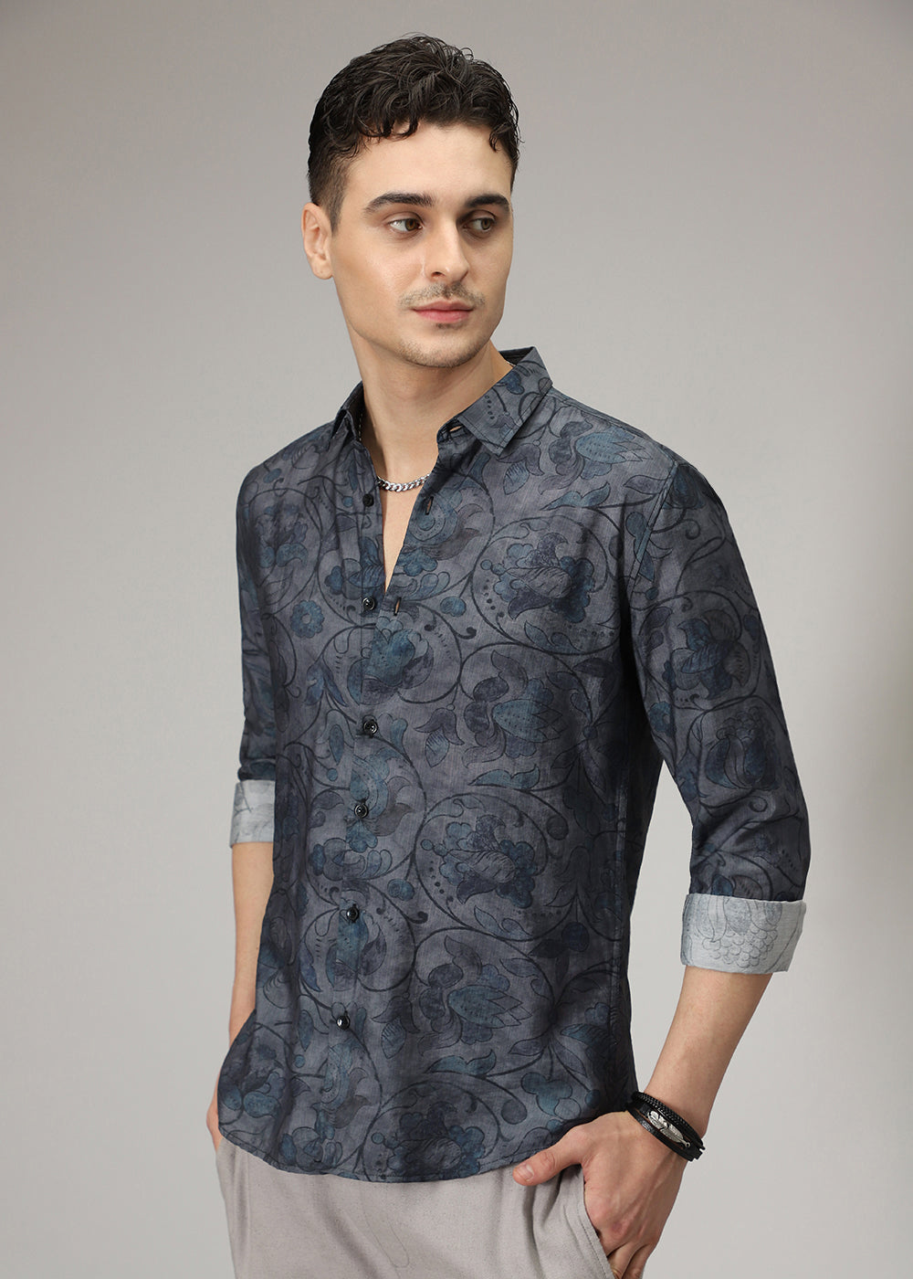 Charcoal Floral Print Shirt