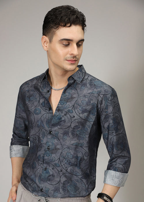 Charcoal Floral Print Shirt