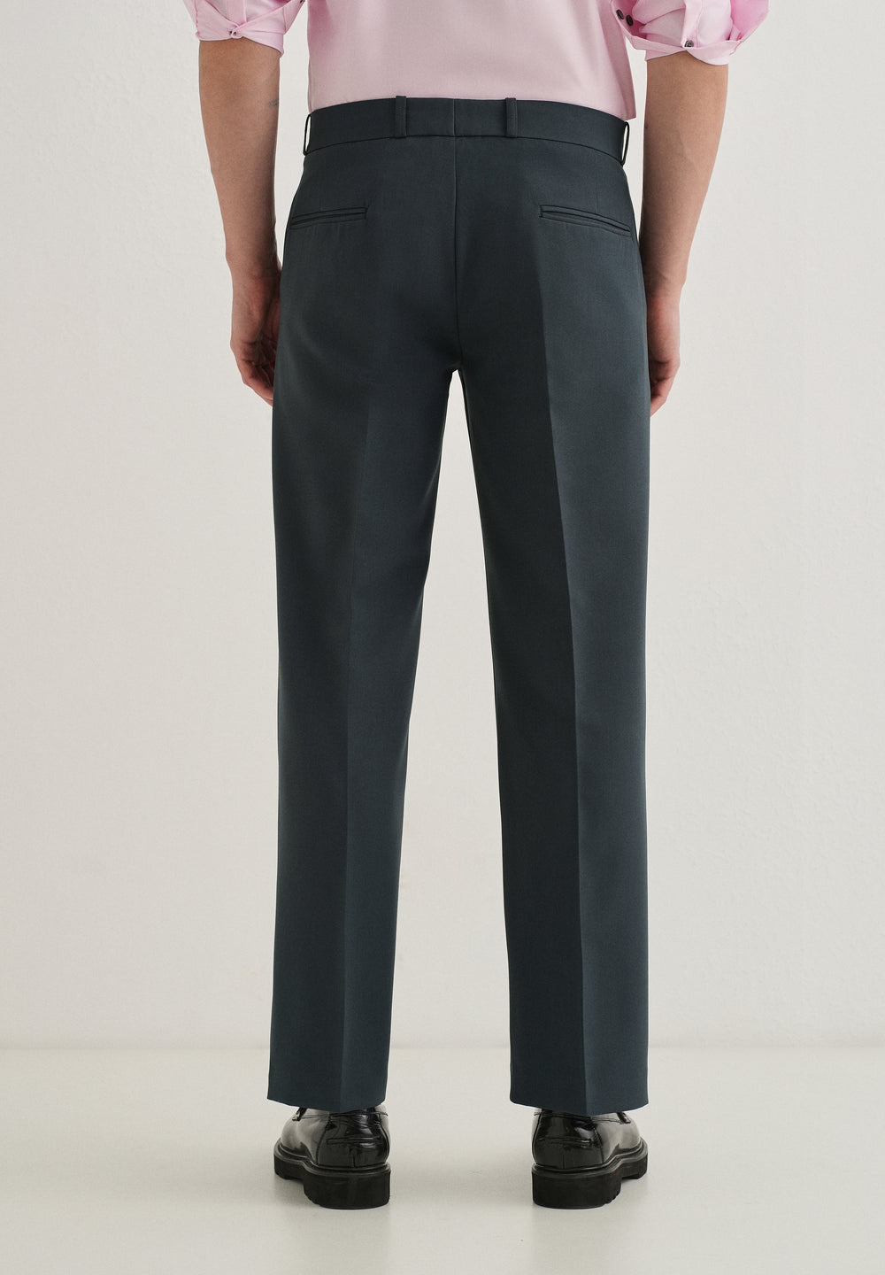 Charcoal Grey Button-Tab Pleat Trouser