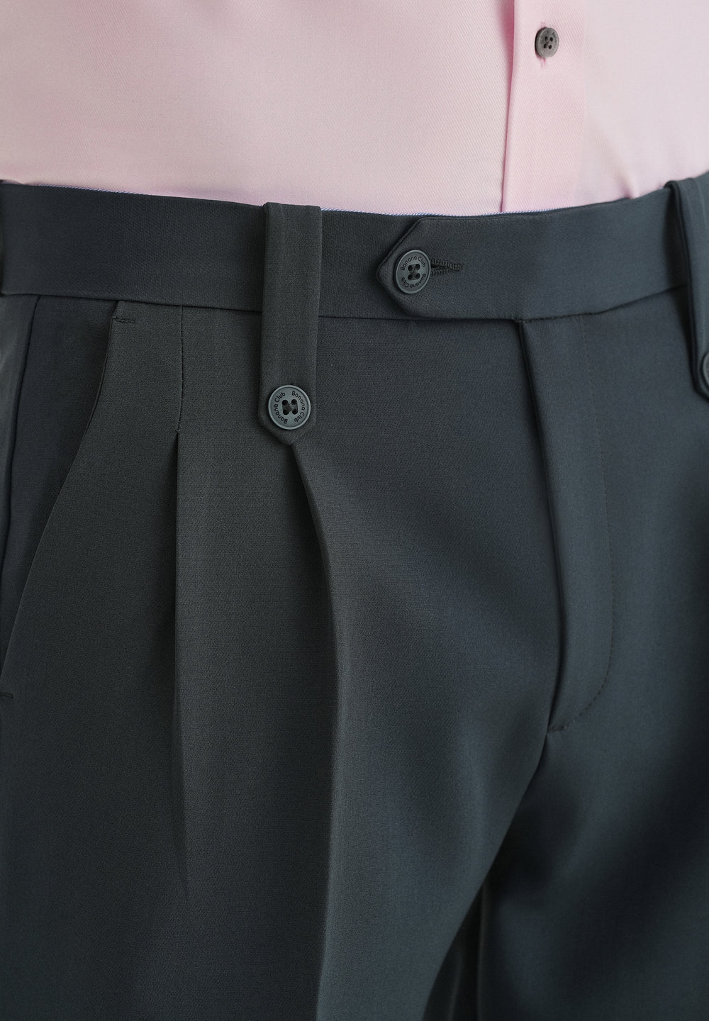 Charcoal Grey Button-Tab Pleat Trouser