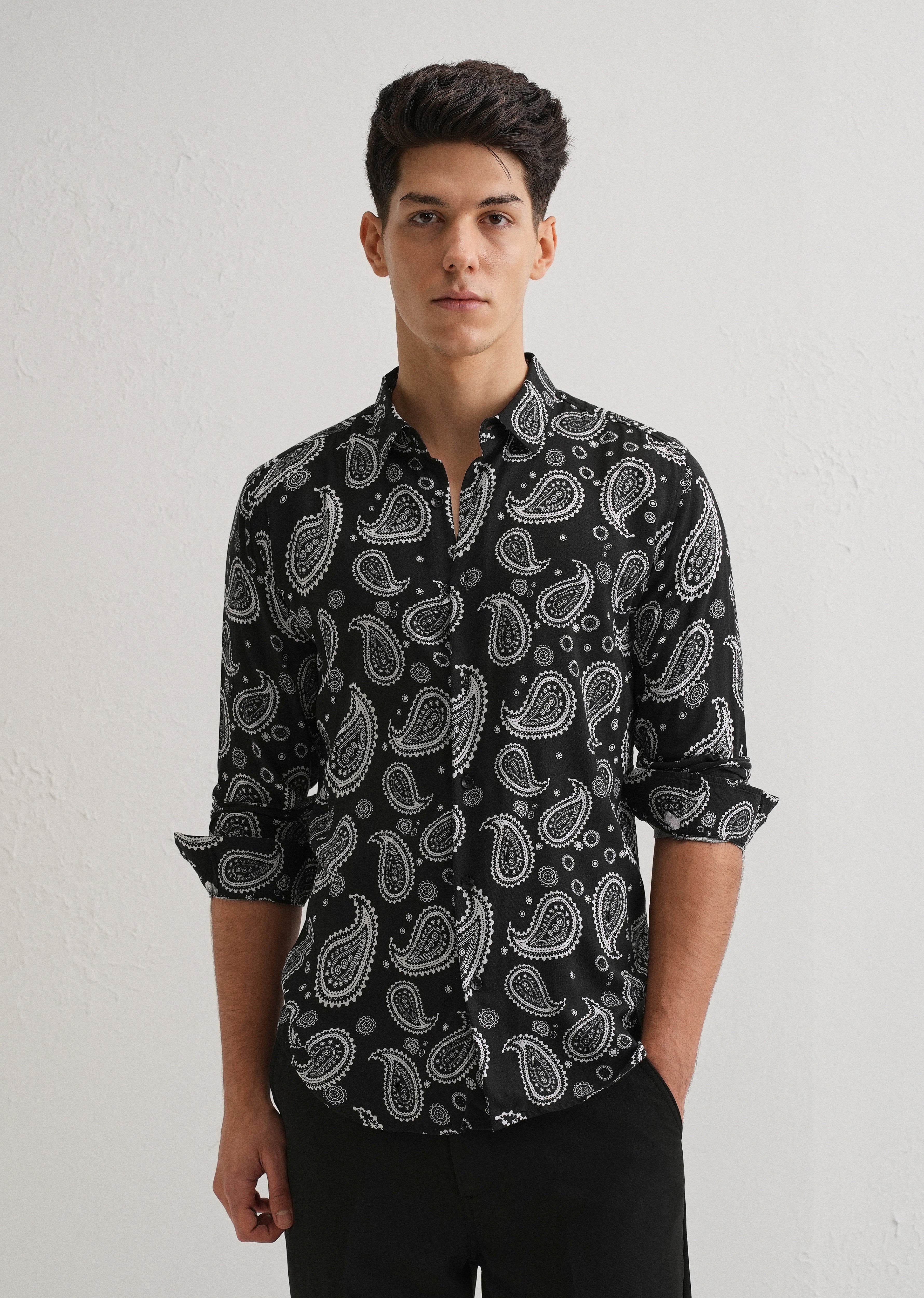 Charcoal Paisley Print Shirt