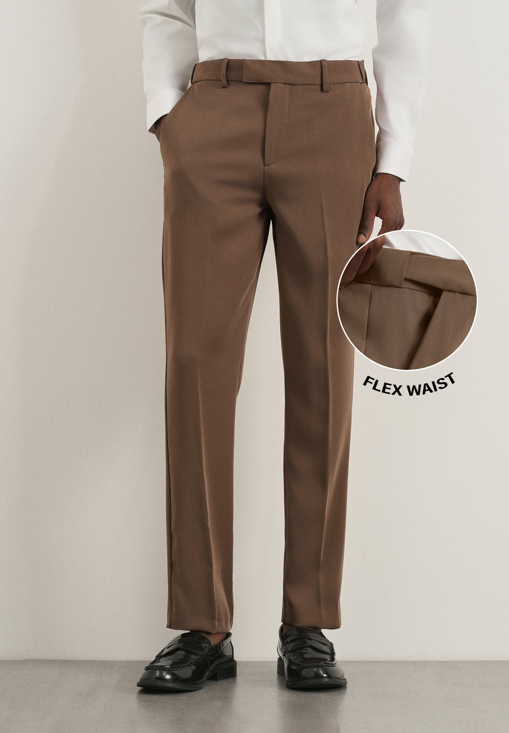 Chocolate Brown Flex Waist Slim Fit Trouser