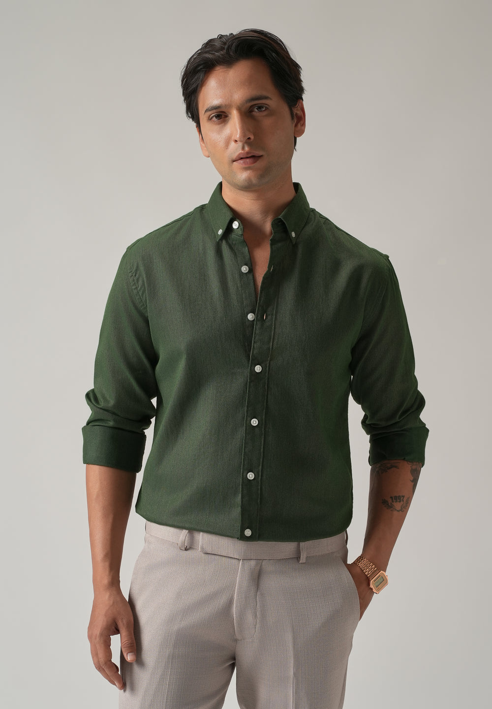 Cilantro Green Blended Linen shirt