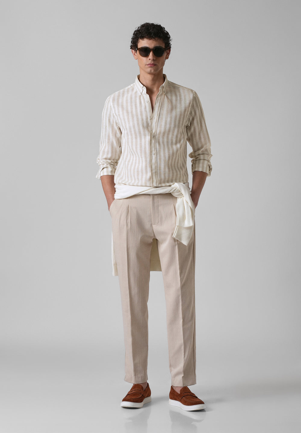 Classic Beige Stripe Blended Linen shirt