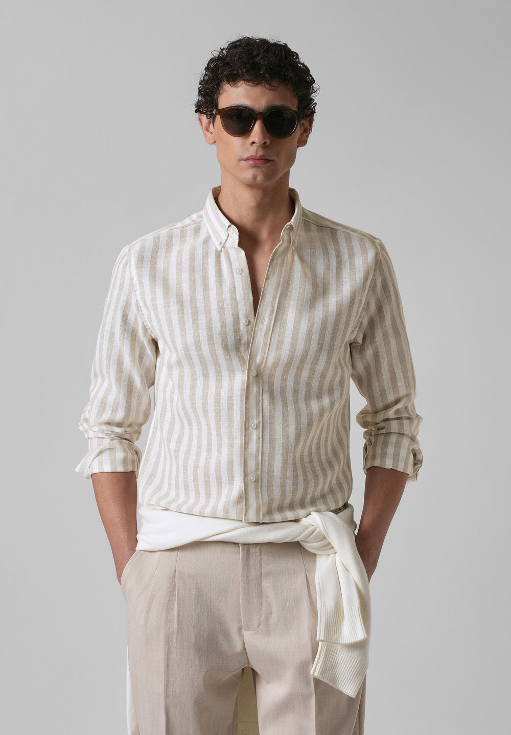 Classic Beige Stripe Blended Linen shirt