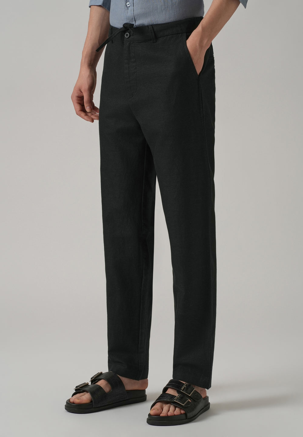 Black Linen Relaxed Fit Trouser