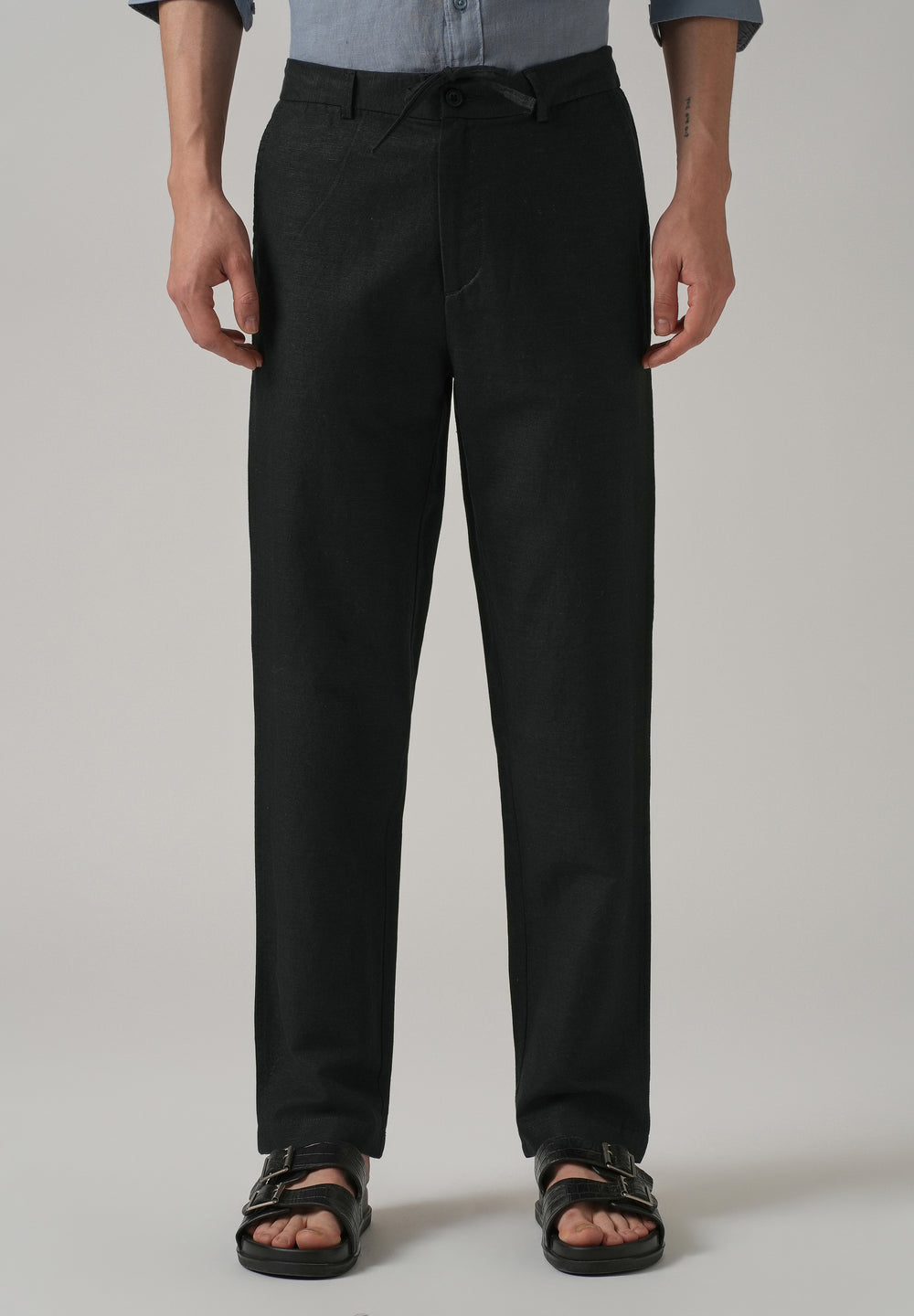 Black Linen Relaxed Fit Trouser