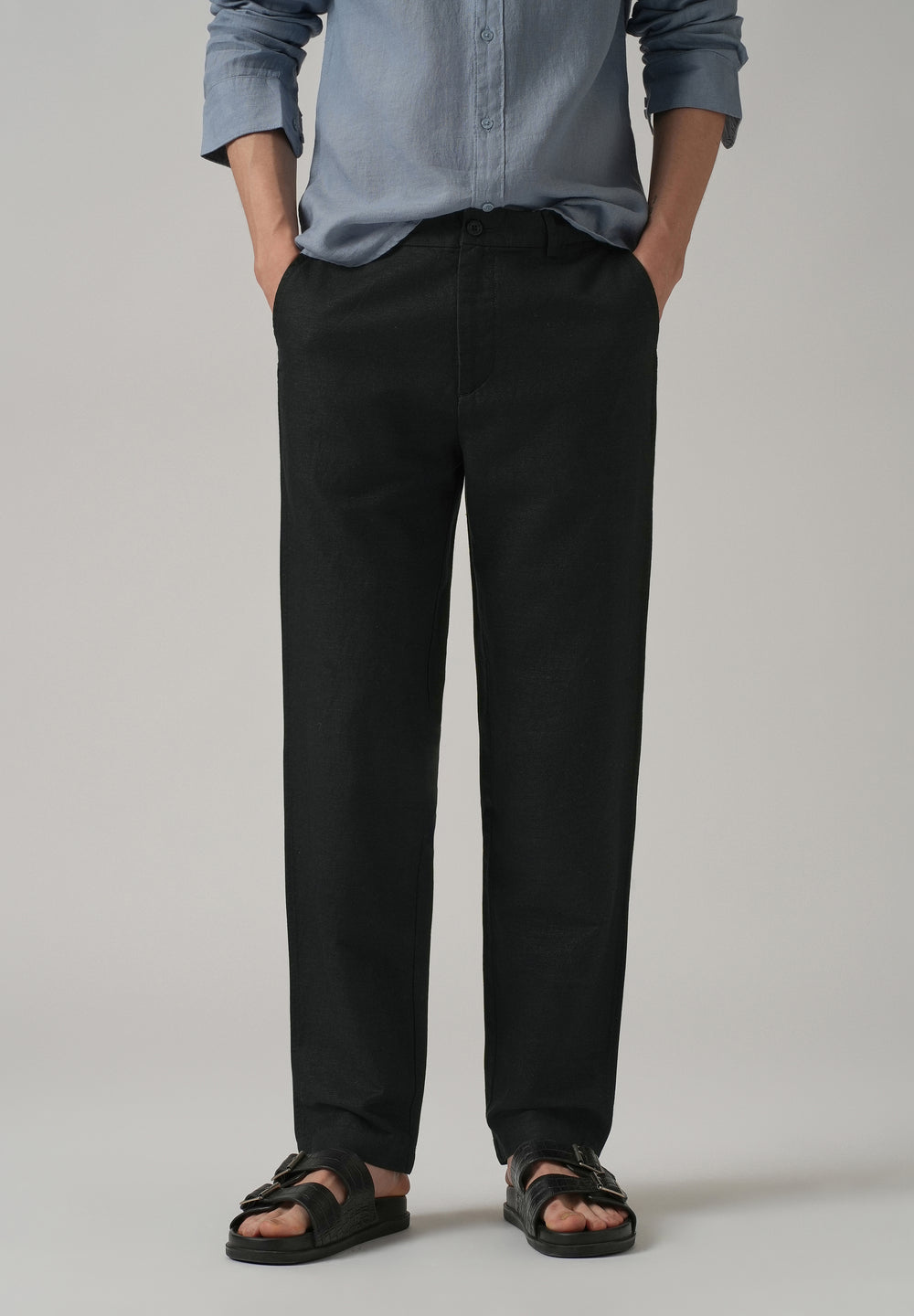 Black Linen Relaxed Fit Trouser