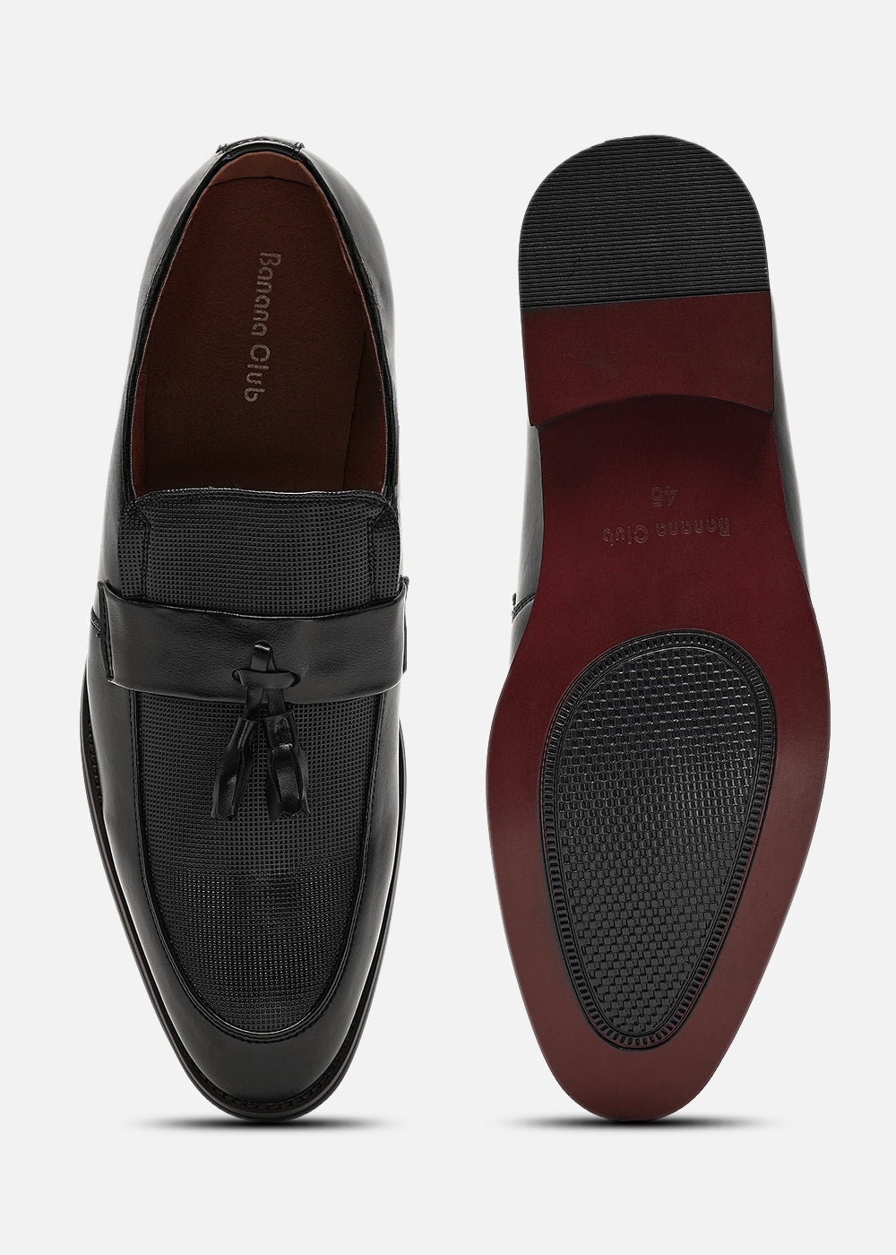Classic Black Textured Tassel Loafers