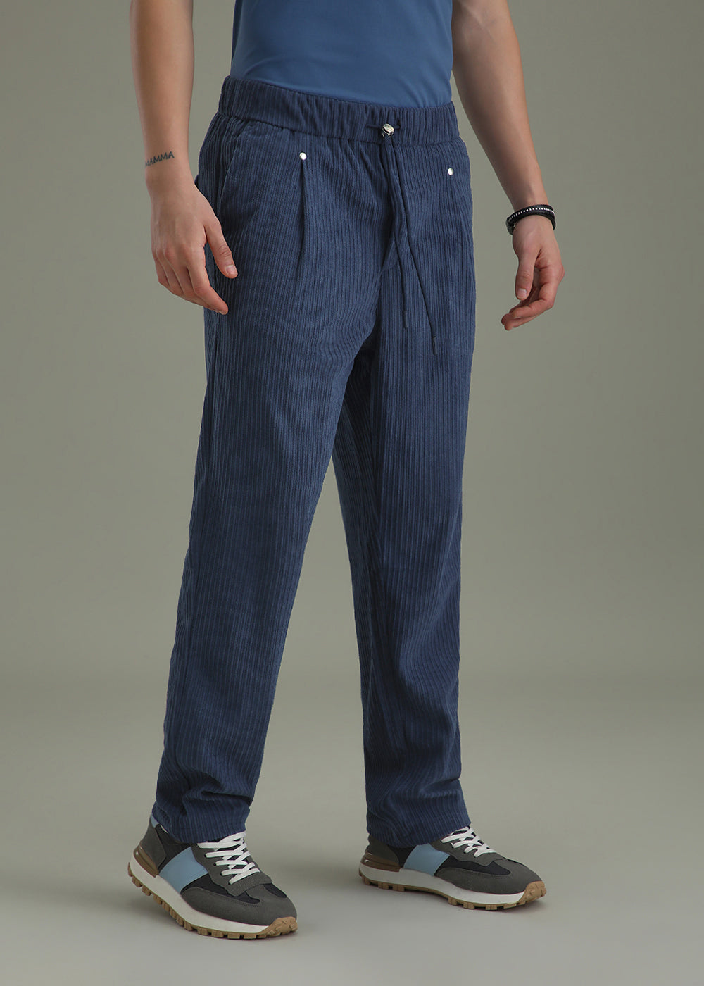 Classic Blue Drawstring Corduroy Pant