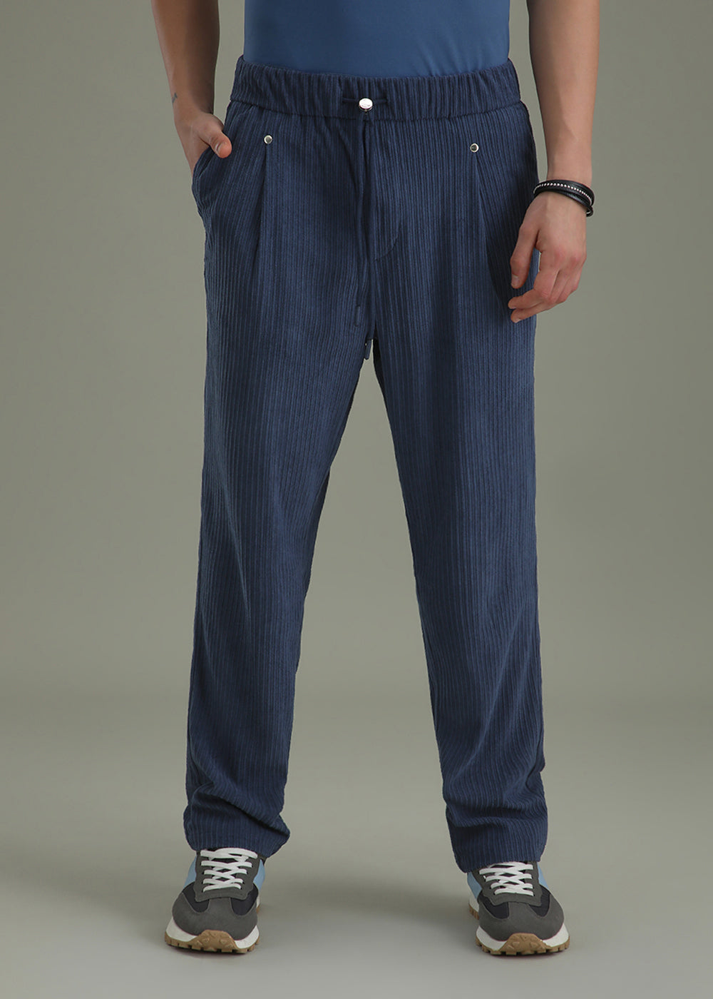 Classic Blue Drawstring Corduroy Pant