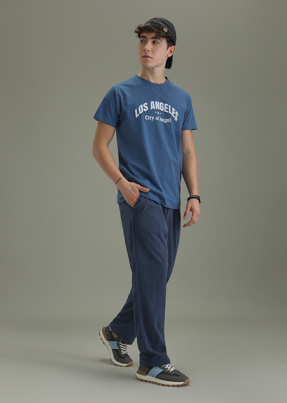 Classic Blue Drawstring Corduroy Pant