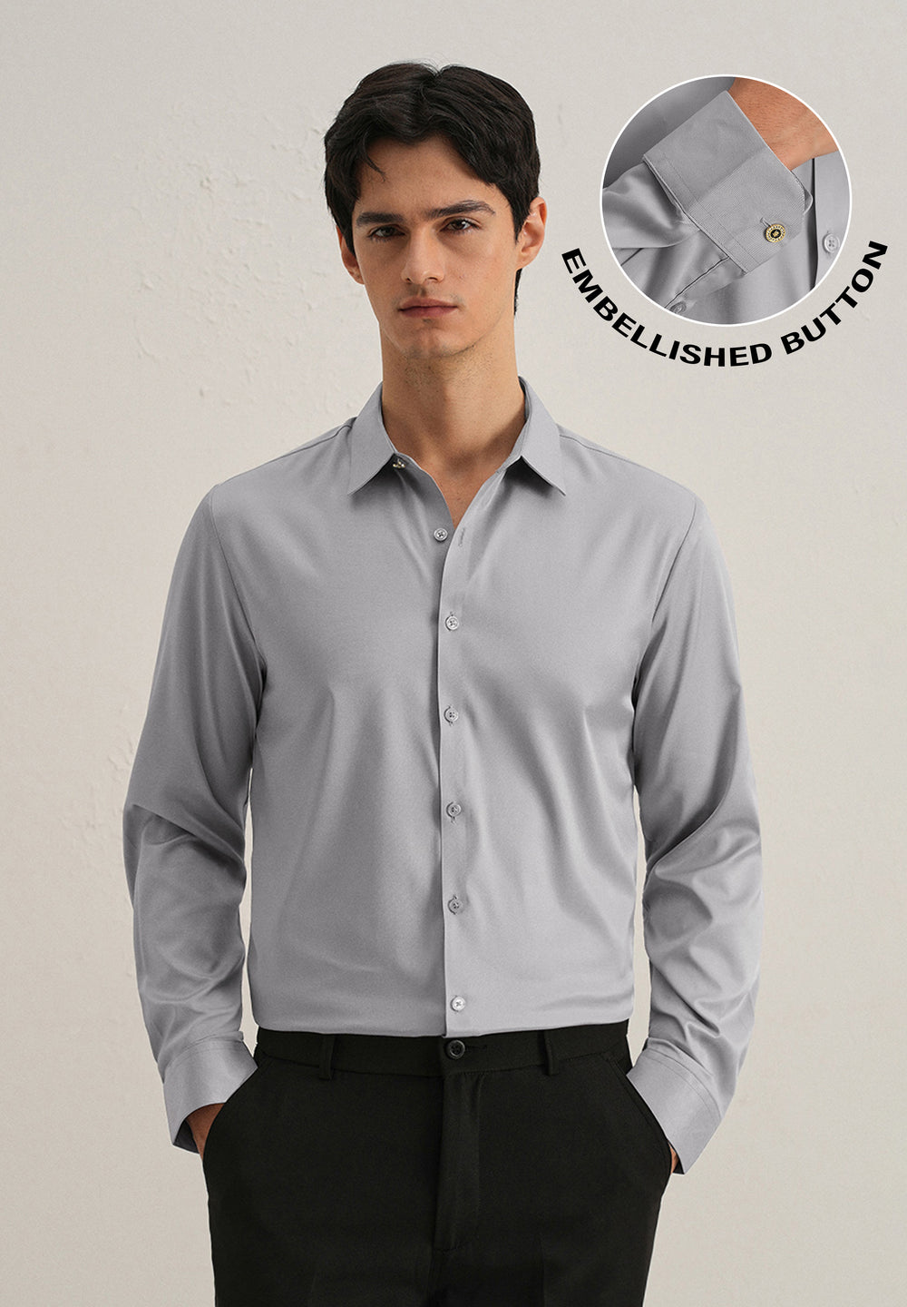 Cloud Grey Plain Stitchless Placket Shirt