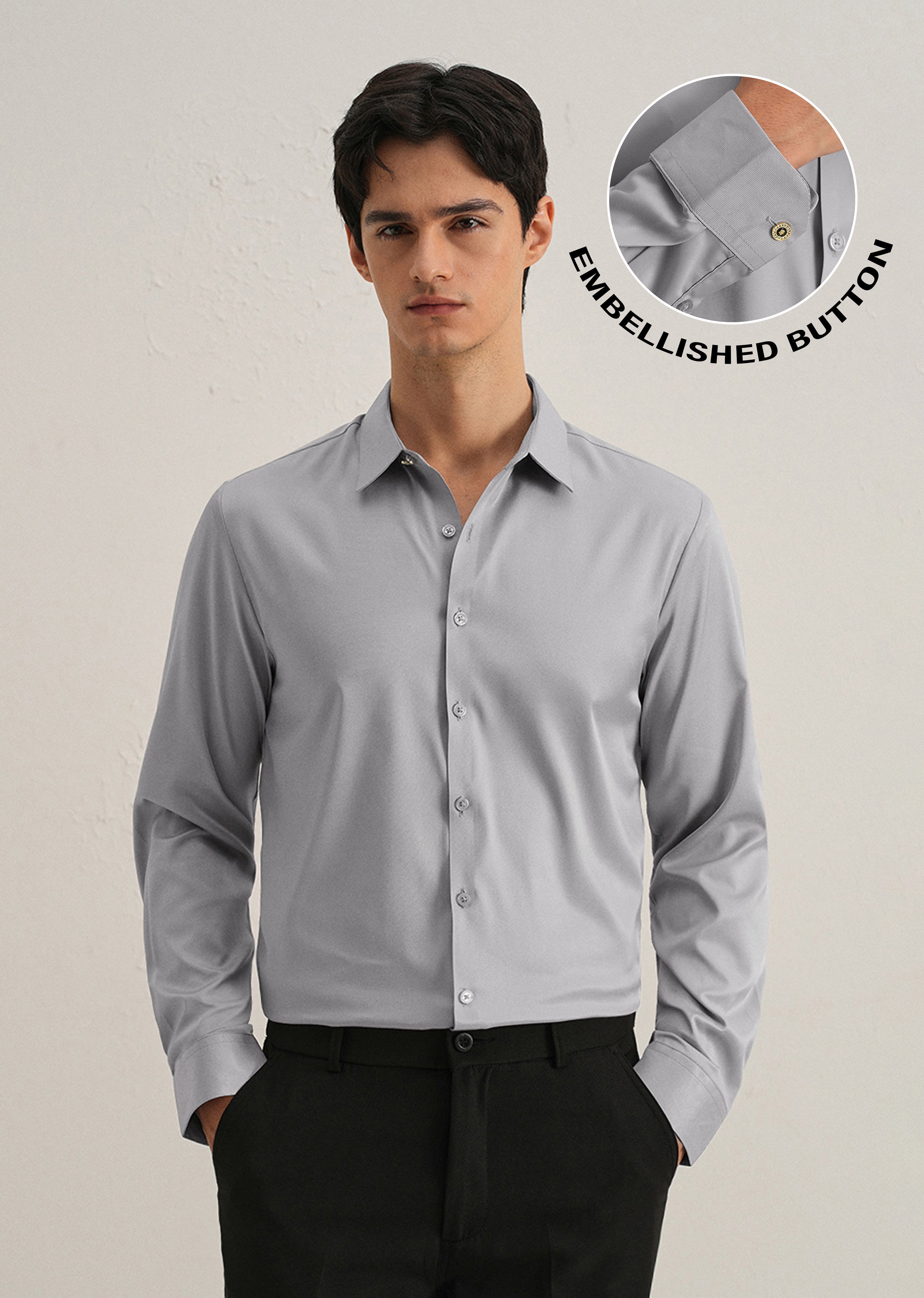 Cloud Grey Plain Stitchless Placket Shirt
