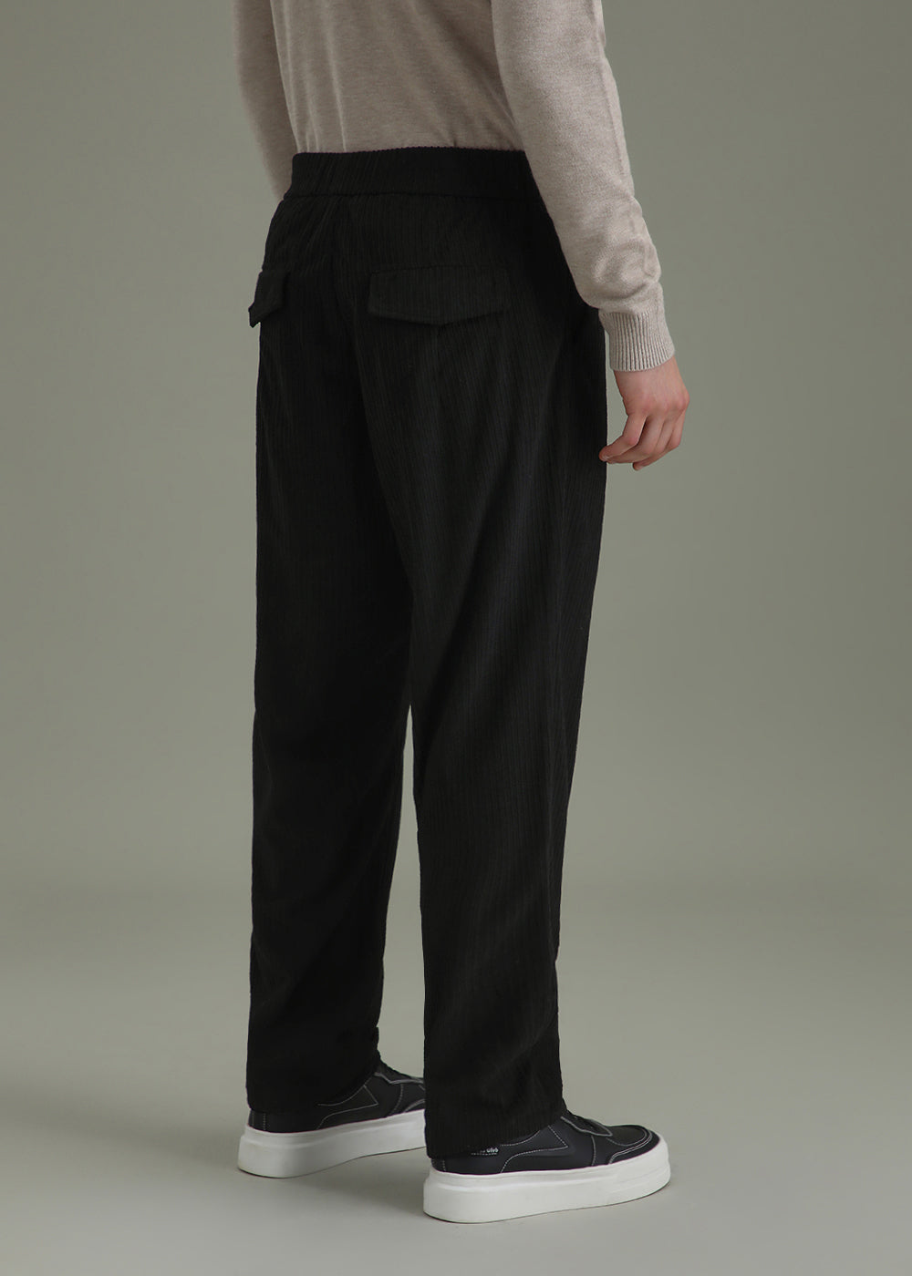 Coal Black Drawstring Corduroy Pant