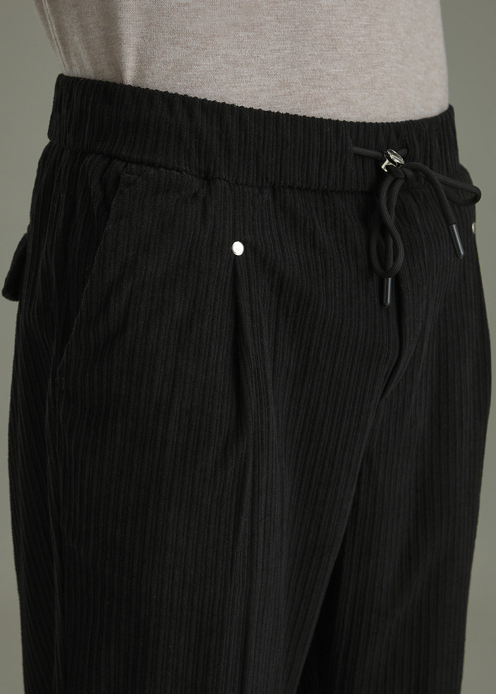 Coal Black Drawstring Corduroy Pant