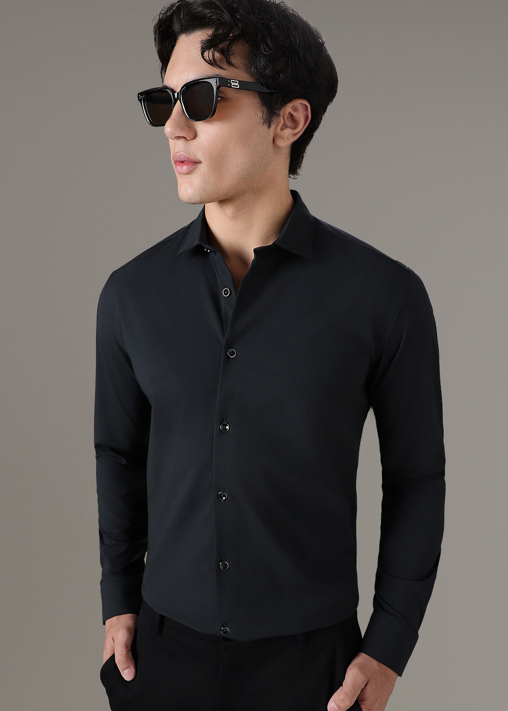 Coal Black Plain Wrinkle Free Shirt