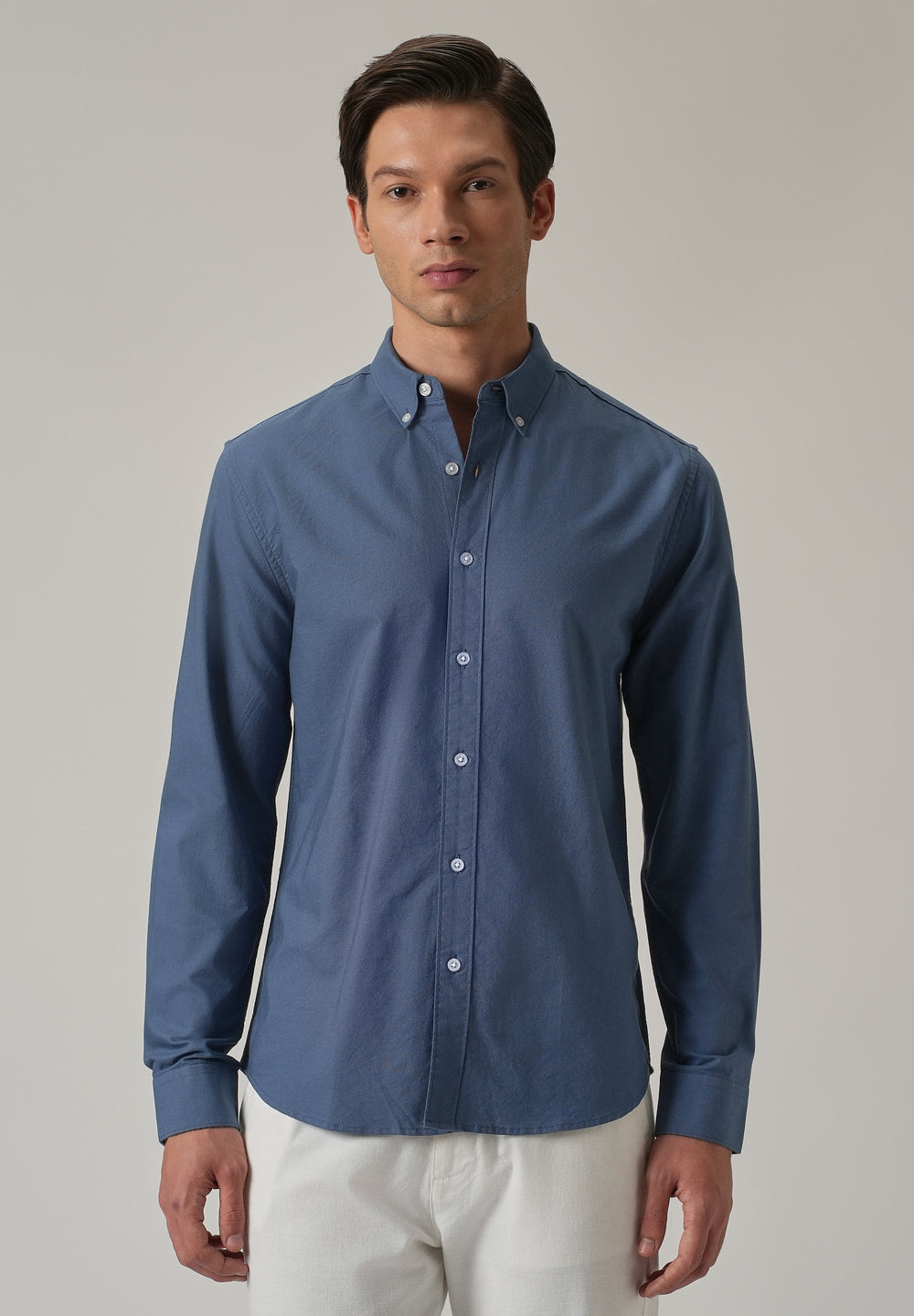 Cobalt Blue Plain Elbow Patch Oxford Shirt