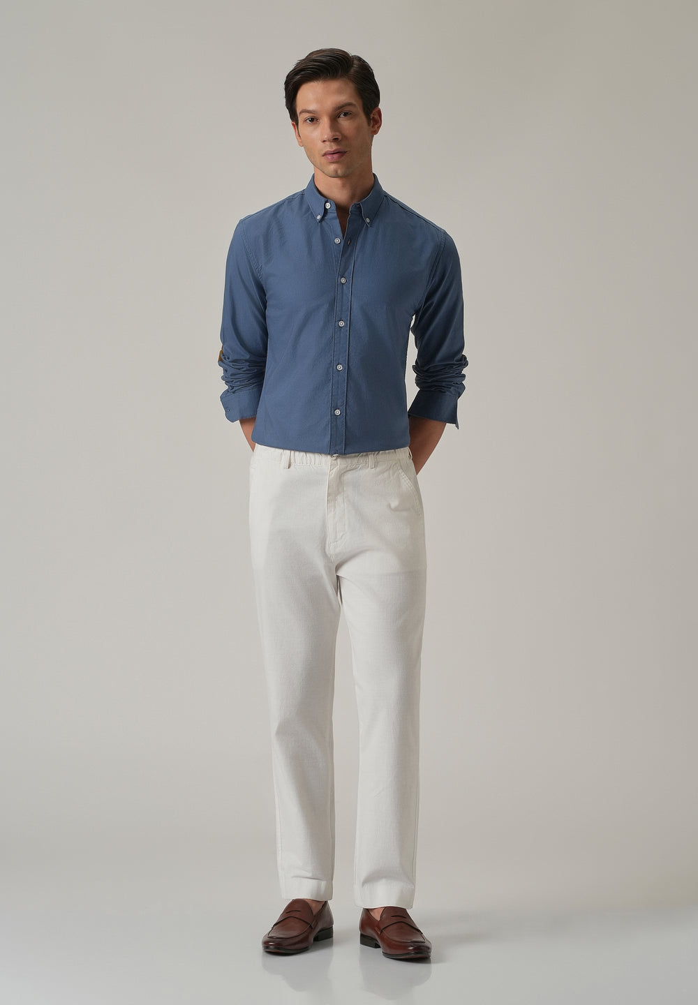 Cobalt Blue Plain Elbow Patch Oxford Shirt