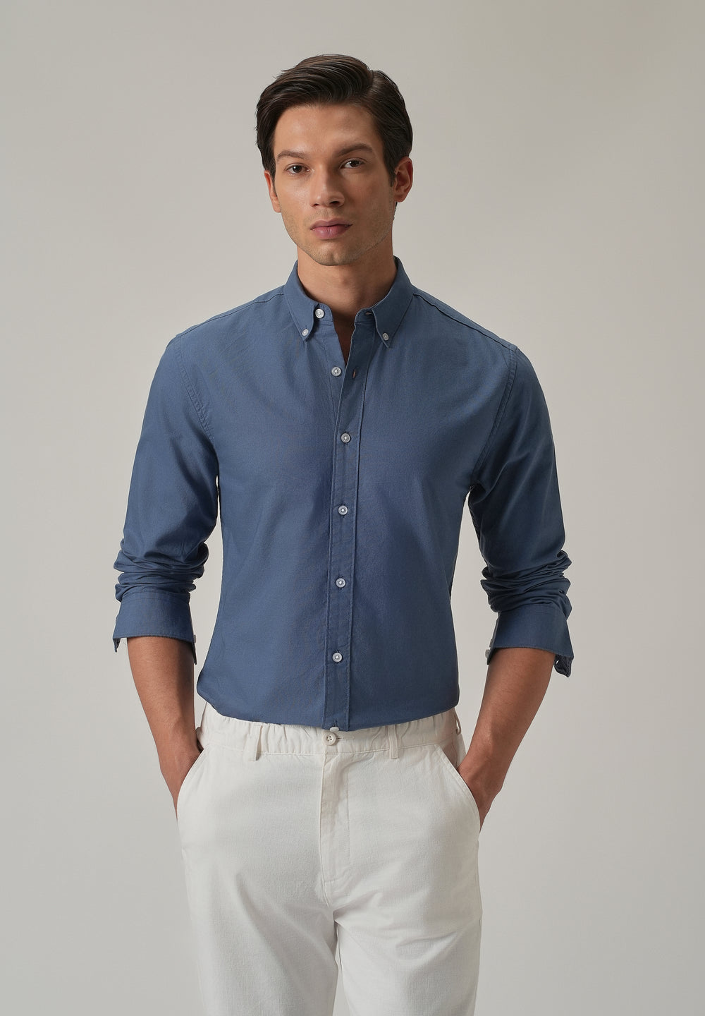 Cobalt Blue Plain Elbow Patch Oxford Shirt