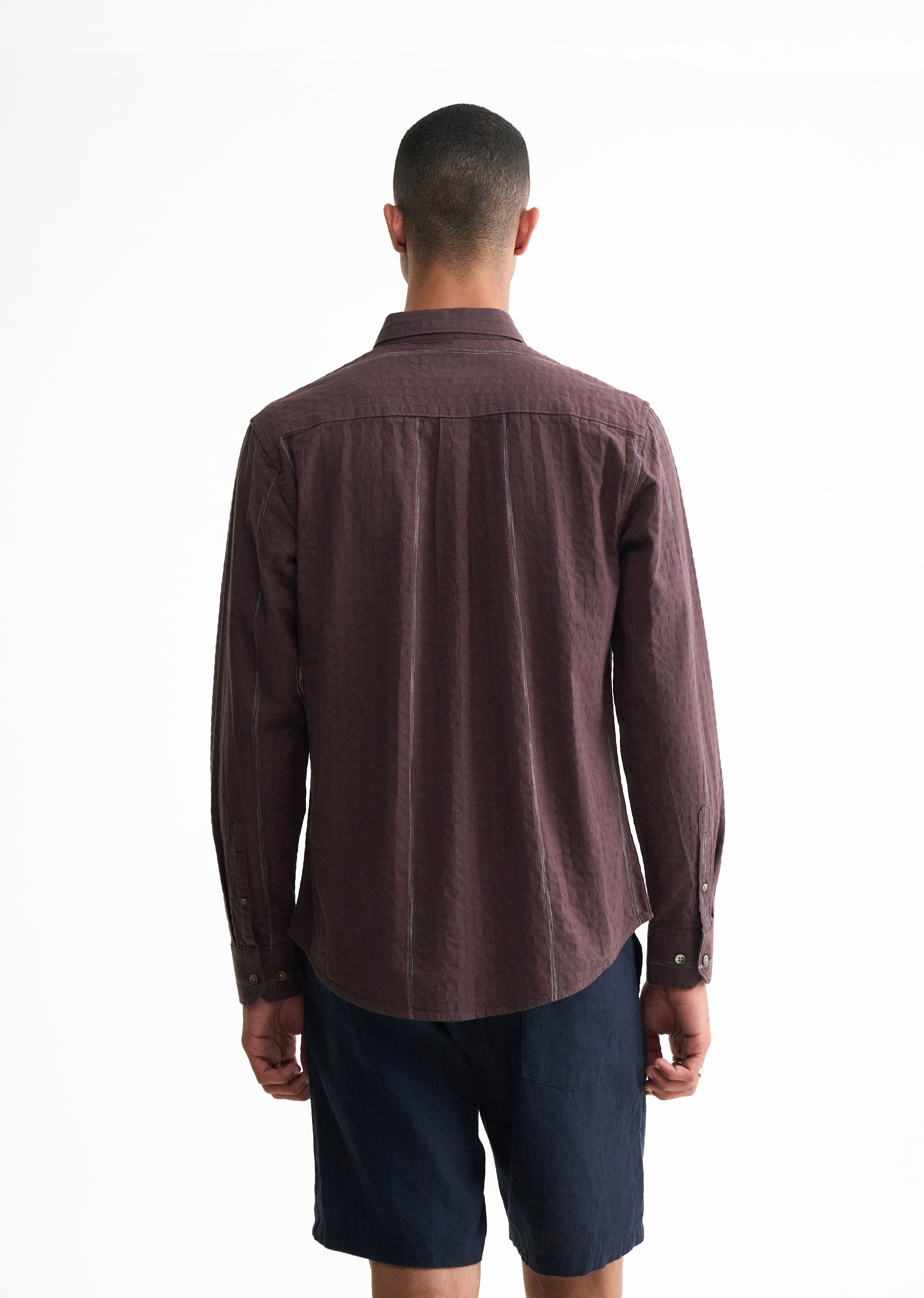 Coffee Brown Contrast Striped Cotton Shirt