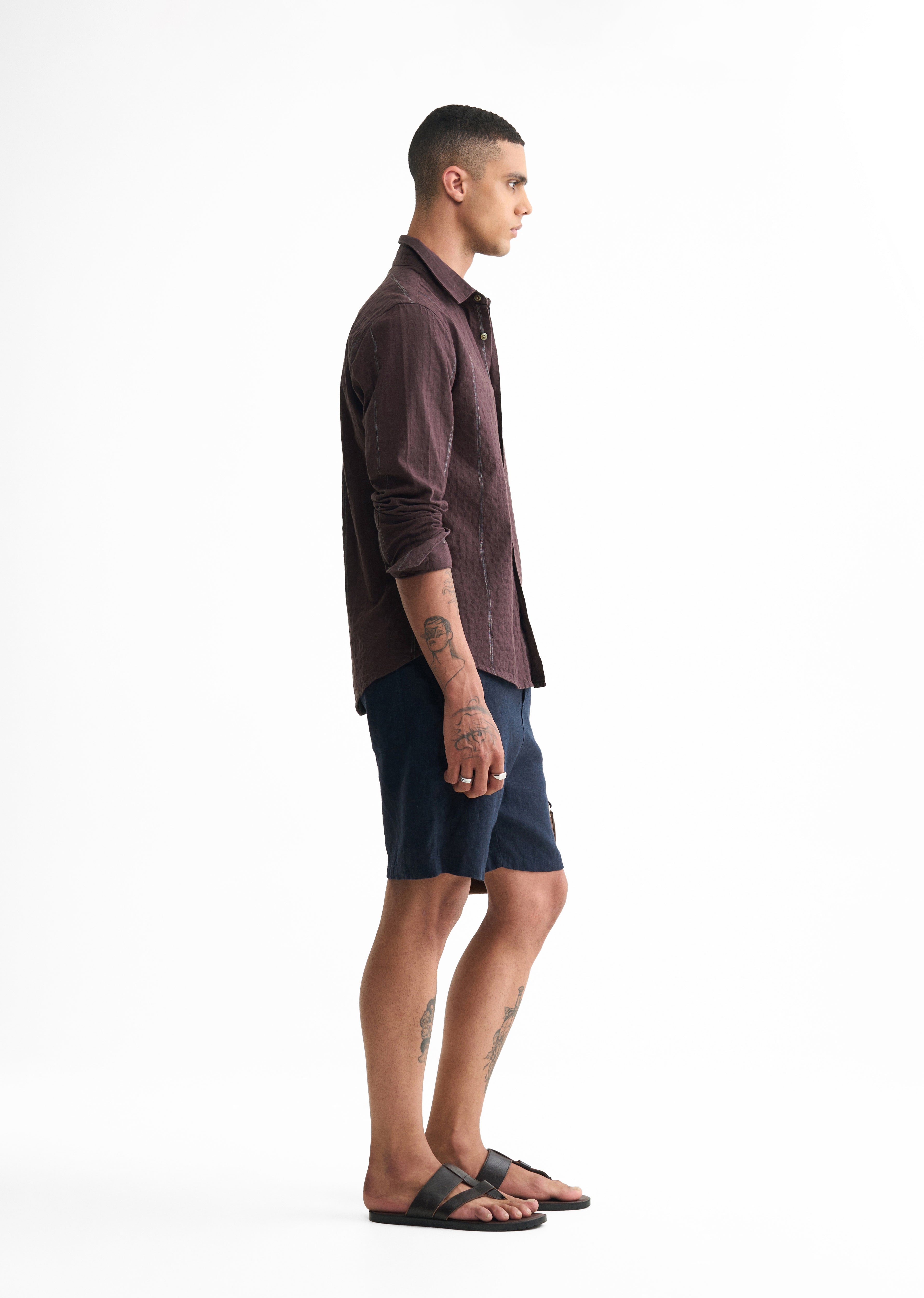Coffee Brown Contrast Striped Cotton Shirt