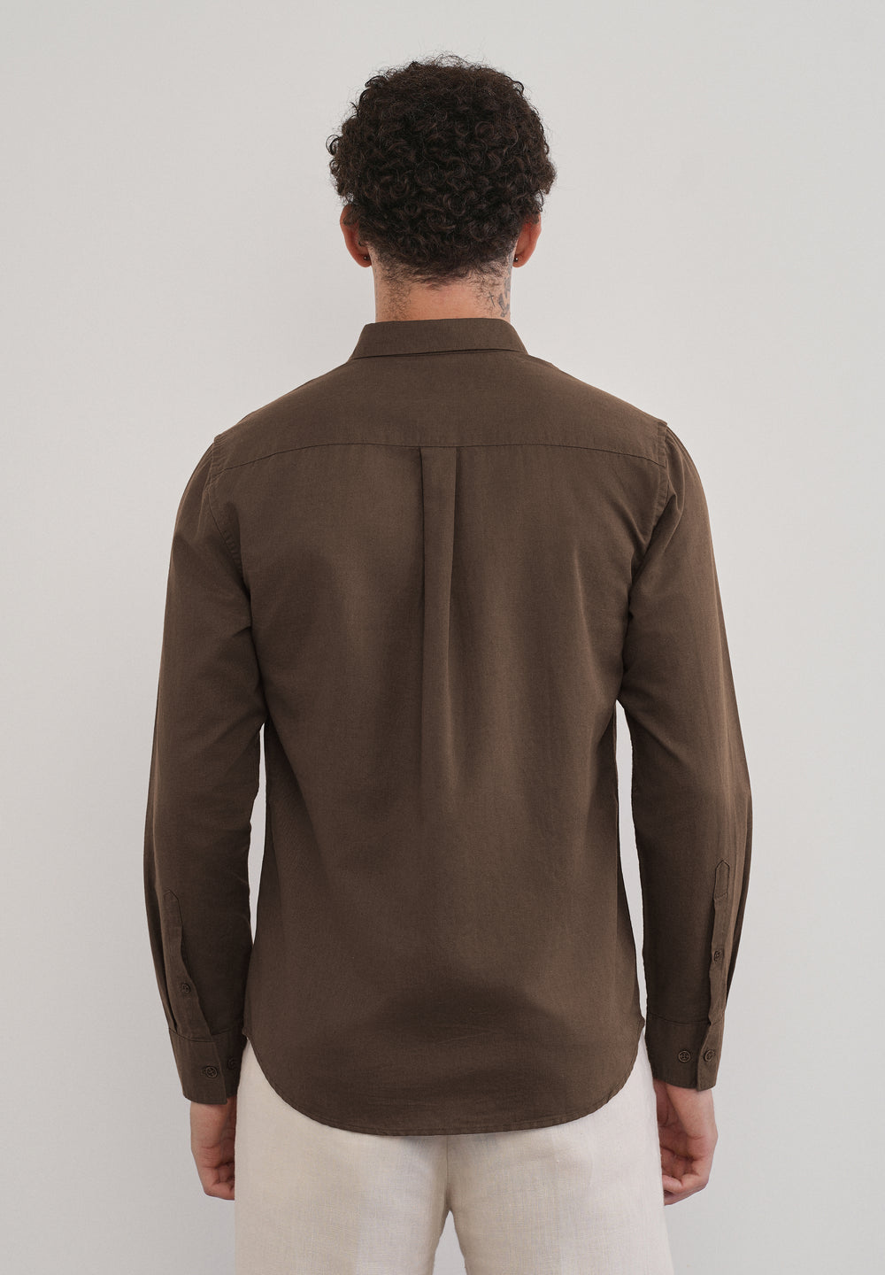 Coffee Brown Cotton Linen Flap Pocket Shirt