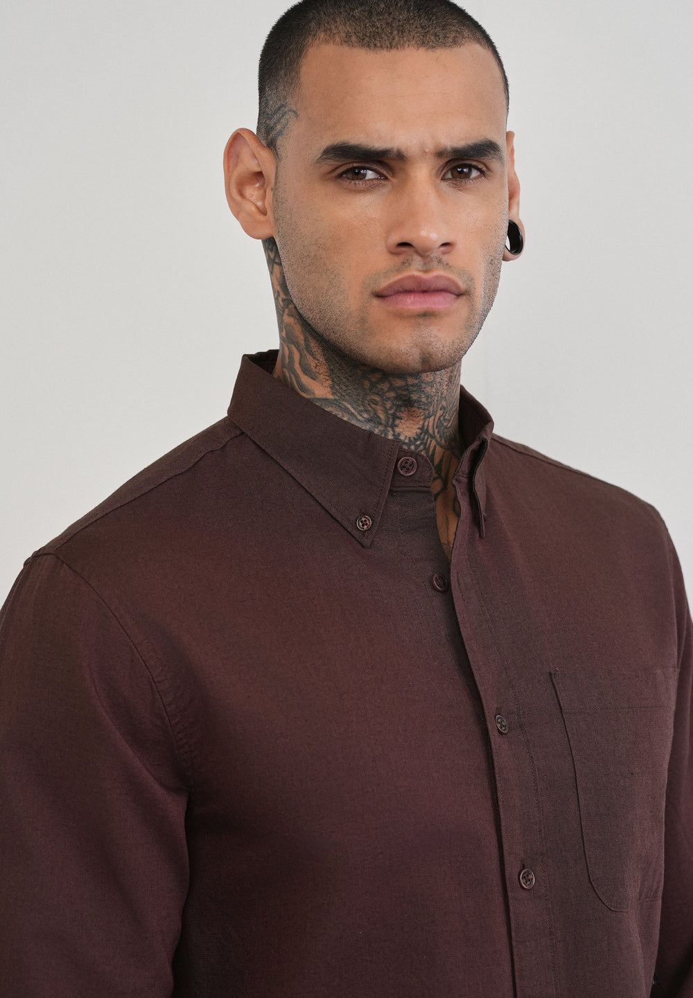 Coffee Brown Cotton Linen Plain Shirt