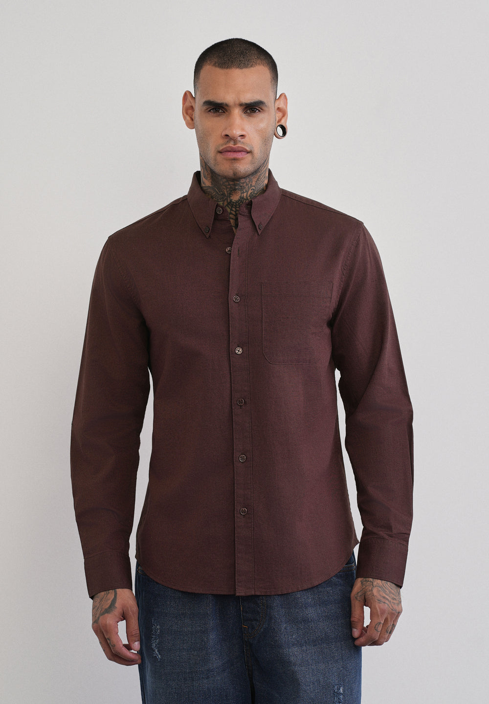 Coffee Brown Cotton Linen Plain Shirt
