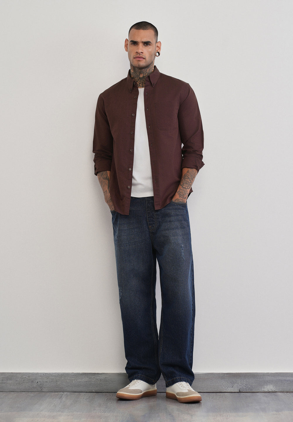 Coffee Brown Cotton Linen Plain Shirt