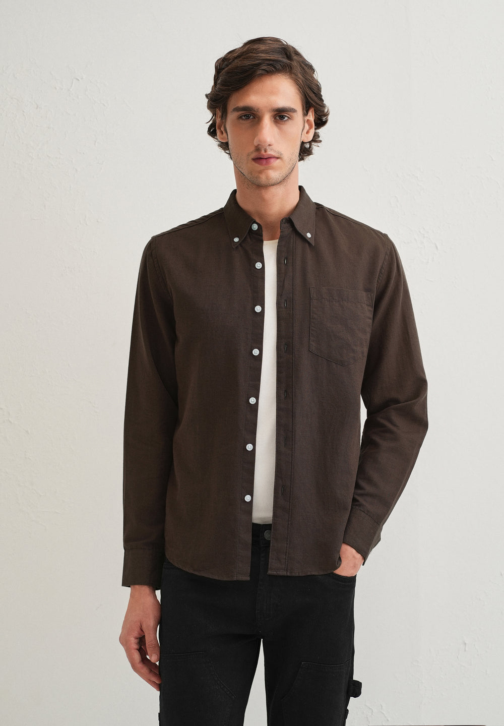 Coffee Brown Cotton Linen Shirt